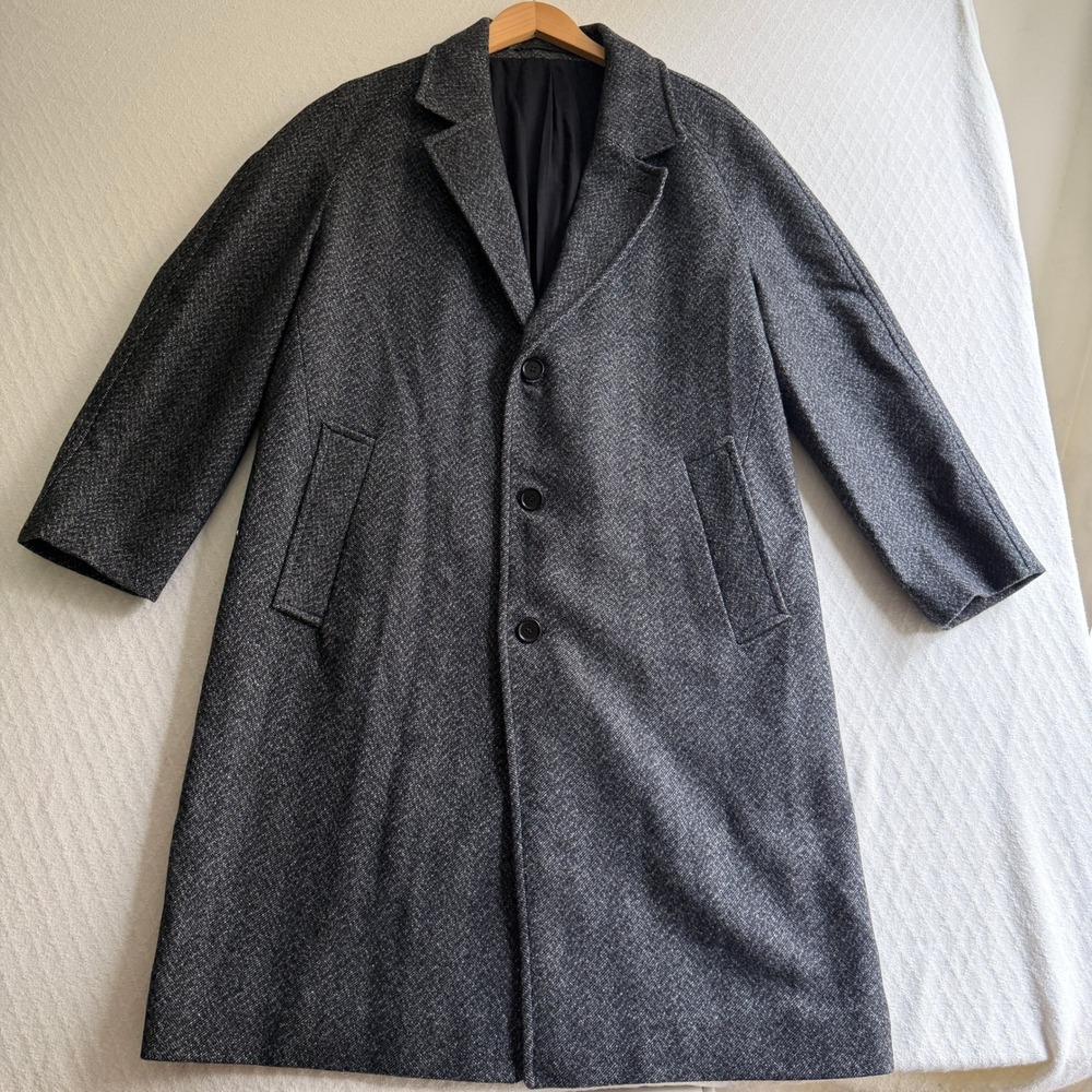 AllSaints Single Breasted Overcoat Nova Fides Charcoal Grey Wool Blend Medium
